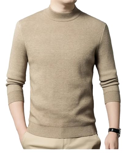 Dcvmvmn Men's Winter Half High Collar Sweater Thickened Fleece Knit Pullover Brown Gray