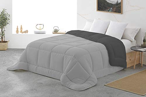 Energy Colors - Textil hogar - Estonia - Edredón Nórdico Colcha Bicolor Duvet Reversible 350/400 g Fibra Hueca Alta Densidad (Negro - Gris, 240_x_260_cm (Cama 150 y 135))