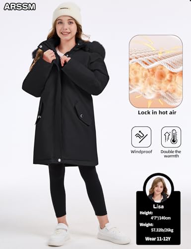 Arssm Girl's Winter Coat Long Waterproof Kids Outerwear Warm Parka Puffer Jacket with Hood4