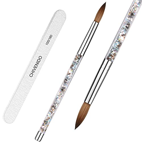 Acrylic Nail Brush - CHIVENIDO #Size 8 Kolinsky Acrylic Nail Brushes for Acrylic Application, Christmas Sable Professional Acrylic Nail Art Brush with Liquid Glitter Handle