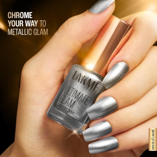 Image of LAKME Ultimate Glam Chrome Nail Paint, Gunmetal, 6ml, for Stylish and Sassy Nails, with Metallic Brilliance, Quick Dry Formula, Glitter Nail Paint, for Women