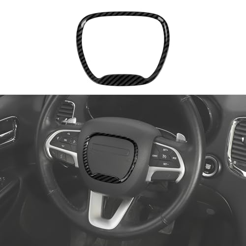 CheroCar Central Control Steering Button Frame Trim Car Interior Decoration Fit for Dodge Challenger Durango Charger 2015-2025 Interior Accessories,Black Carbon Fiber