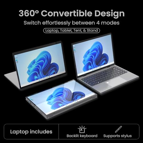 thunderb Laptop 2 em 1 com tela sensível ao toque de 14 polegadas Yoga 360° conversível | Windows 11