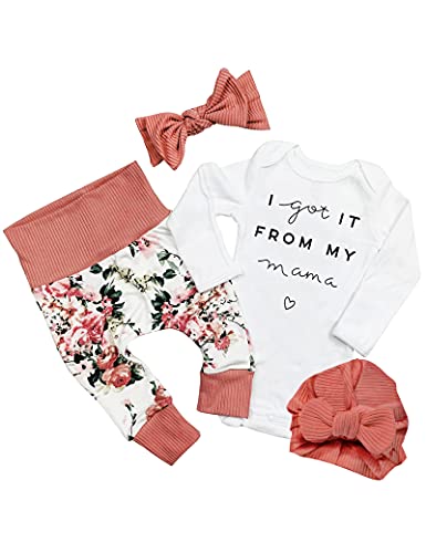 Image of WIQI Baby Girl Clothes 3-6 Months Long Sleeve Romper Outfit With Floral Pants for Fall Winter