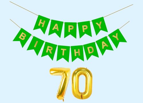 Image of 70th Happy Birthday Decoration Kit Green for 70 year Old Men Women with Number SeventyParty Decorations Decor Celebration Items Item Set Combo Reusable Paper Banner