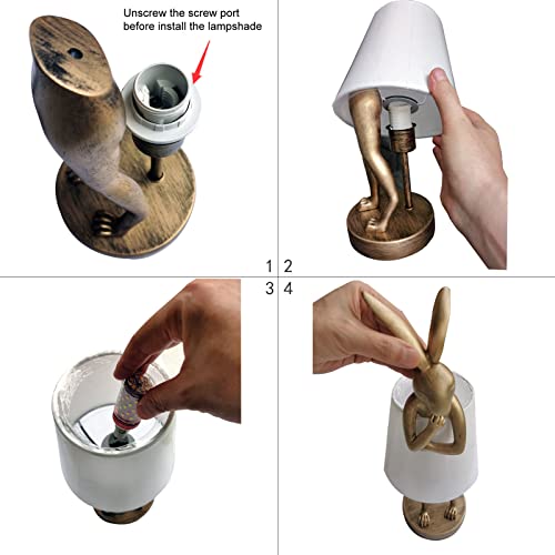 Nordiem Cute Rabbit Animal Table Lamp, Gold Resin Bunny Decor Led Desk Light,White/Black Linen Shade,15.7", Home Eye Protection ​Lamp Office Study Bedside Farmhouse Unique Lamp (White Shade) #TOP4