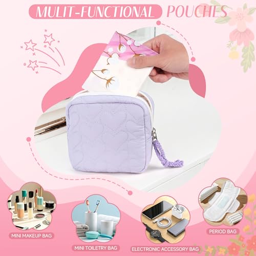Image of Likesing Period Bag Pouch, Quilted Cotton Tampon Holder for Purse-Blue | Quilted Period Pouches for Teen Girls, Women Portable Sanitary Napkin Storage Bag, Feminine Sanitary Bags Emergency Pad Pouch
