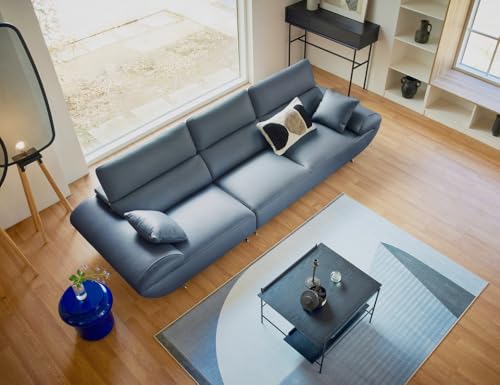 Image of Fabrique Orbit Leatherette 4 Seater with Puffy Moden Design Blue Sofa Set with Moveable Headrest | Comfortable Furniture for Home Office & Living Room | Easy to Move with Stainless Steel Legs