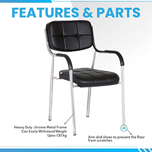 Image of Da URBAN Barfi Leatherette | Heavy Duty Metal Frame| Visitor /Study /Office Chair with Arms (Black)