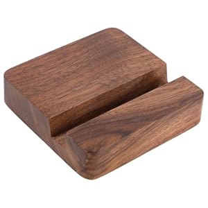 Gosknor Single Slot Square Wood Phone Stand, Portable Wooden Desktop Mobile Phone Holder for Kitchen Bathroom Office Desk
