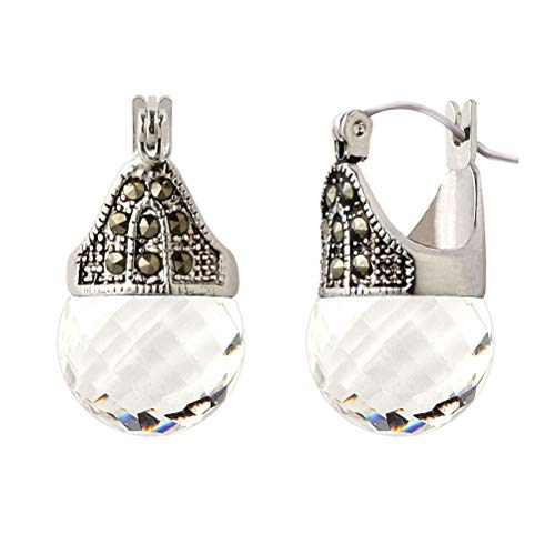 Linda Schnoll Hematite and Ball Hinged Pierced Earrings - Swarovski Crystal Faceted