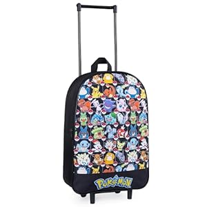 Pokemon Kids Foldable Trolley Suitcase 39 x 27cm, 10.5 litres 2 Wheels Extendable Handle (S/39cm -10.5L, Black AOP)