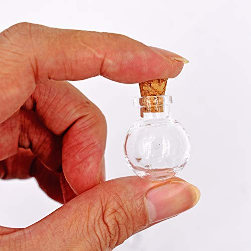 Lefv Mini Cork Top Glass Bottle Vial Charm 1 Inch - 12Pcs Clear Bottles With Corks And 12Pcs Eye Screws - Miniature Empty Sample Jars Message Bottle Small Tiny Size Pendant (Ball) #TOP3