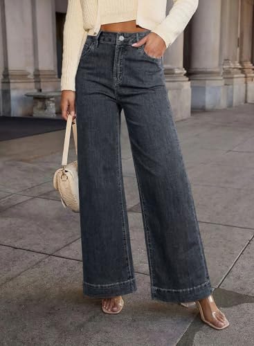 Image of Dokotoo Women's Casual High Waisted Jeans Stretch Wide Leg Loose Denim Pant