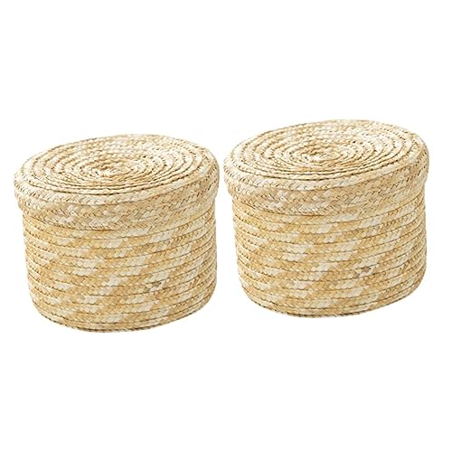 BESTOYARD 2 pcs Straw Storage Basket hyacinth Closet Basket Bin Handwoven Straw Basket tabletop organizer Wicker Storage Basket blanket basket clothes hamper household child Laundry basket