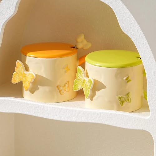 Disoza Taza de Café Mariposa de Porcelana 355 ml Verde miniatura 3