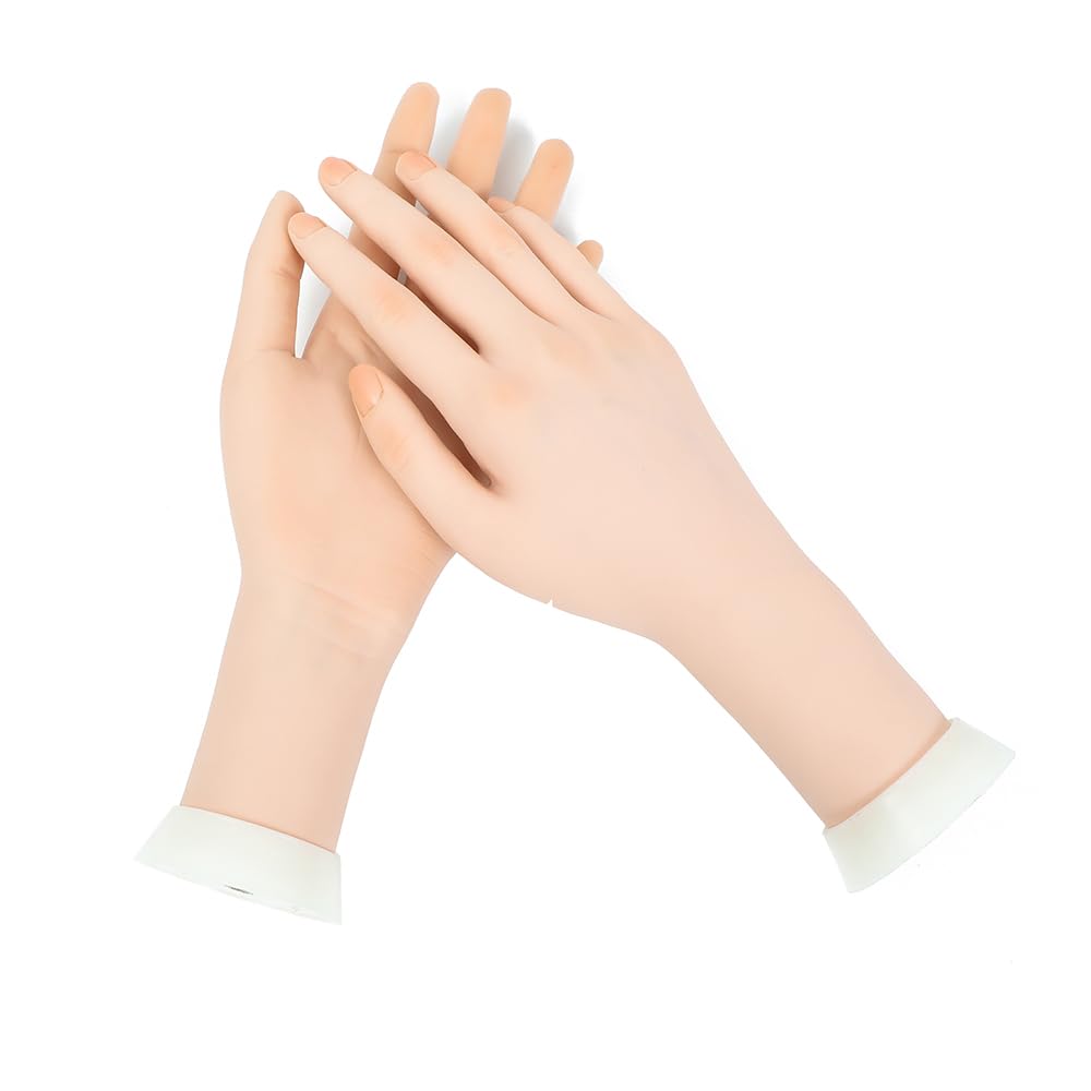 Manicure Practice Hands & Fingers Nail Hand Practice Model Flexible Movable Soft Plastic Hand for Fake Nail Art Starter Training (Right Hand) (Dark Skin Color)