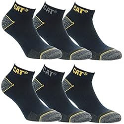 Caterpillar Con Punta De Acero 6 Pares Calcetines bajos CAT CATPERILLAR de trabajo para hombres, reforzados en el talón y la punta, Algodón (Azul, 43-46)