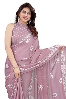 MIRCHI FASHION Chiffon Georgette Batik Printed Sarees for Women with Blouse Piece (37995-Onion Pink, White)