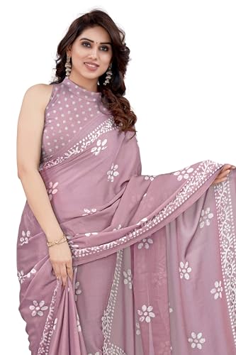 MIRCHI FASHION Sari de gasa con estampado batik para mujer con blusa, Cebolla rosa, blanca, talla única
