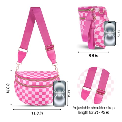 Image of Checkered Crossbody Bag, Bum Bags for Women Crossbody,Spacious Sling Bag Purse Fanny Packs with Shoulder Strap