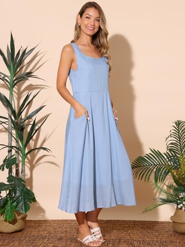 Image of Seta T Women's Linen Dresses Summer Sleeveless Sundress Casual Loose Flowy Midi Tank Beach Dress