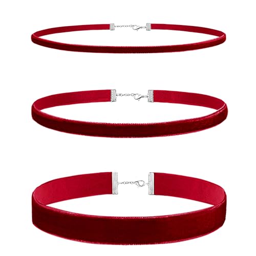 CDTRYLXKJ 3pcs Red Choker Necklace for Women Velvet Choker Set Classic Chokers for Women Adjustable Collar Necklace for Party Cosplay Halloween Jewelry Gifts-3R