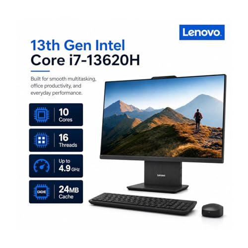 Image of Lenovo IdeaCentre All-in-One Business Desktop, 27 inch FHD, Intel Core i7(12 Core, 20 Threads),External Monitor Support, Ethernet, Wireless KB & Mouse, Windows 11 Pro (64GB RAM | 2TB SSD)