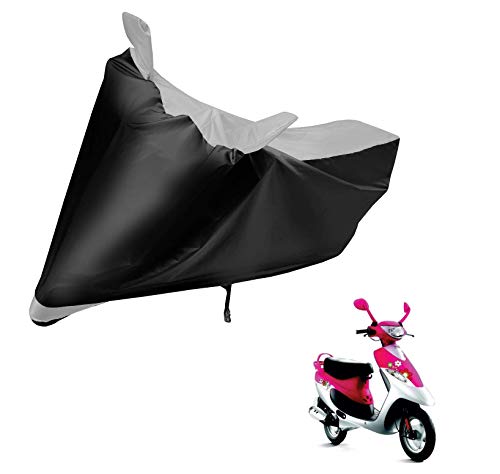 Image of Auto Hub Scooty Cover Compatible with TVS Scooty Pep Plus with Mirror Pocket, Dustproof, Heat Resistant, Triple Stitched, Pep Plus Scooty Cover- Black, Silver