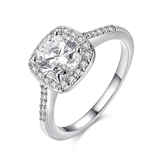 Women's White Gold Plated CZ Crystal Engagement Rings Best Promise Rings Anniversary Wedding Bands for Lady Girl 10