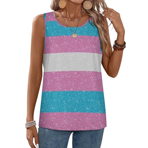 Transgender Glitter Flag Funny Women's Sports Tank Tops Workout Athletic Running Sleeveless Shirts M