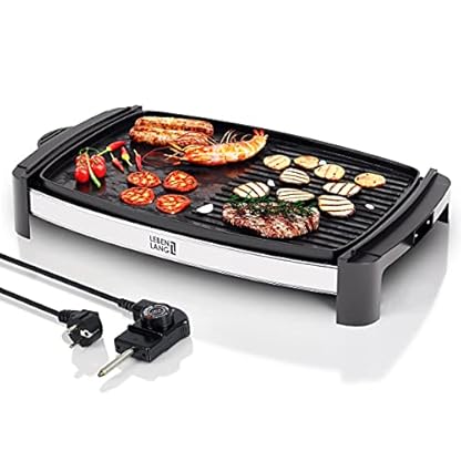 LEBENLANG Tischgrill Elektrisch 2000W - Inkl. Grillzange I 45x30cm I Plancha Elektrogrill für Balkon Innen & Außen I Elektrischer Teppanyaki Balkongrill Grill Elektrische Grillplatte Elektrogrills