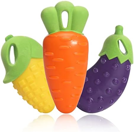 Squeaky Dog Chew Toys, 3 Pack Indestructible Dog Toys for Aggressive Chewers, Tough Durable Rubber Carrot Dog Toys Teeth-Cleaning Squeaky Dog Toys for Puppy Medium Small Dogs (Vege-3)