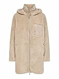 ONLY Damen Lange Teddy Kunstfell Jacke | Oversized Übergangs Parka mit Kapuze | Lamm Schaf Plüsch ONLSASCHA, Farben:Beige, Größe:M-L