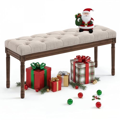 LUE BONA 44" Bedroom Bench, Fabric End of Bed Bench,