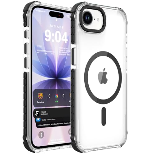 DEERLAMN Strong Magnetic Case for iPhone 16e/iPhone 17e 6.1-Inch,[Compatible with Magsafe][Military Grade Drop Protection] Clear Slim Shockproof Protective Phone Cover-Transparent+Black by DEERLAMN - Used condition - US$10.22