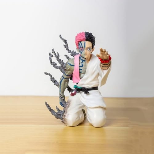 Image of Akaza Demon Kneeling Pose Anime Action Figure | 14cm Half Demon Form Akaza Figurine with Energy Tentacles & White Robe for Table, Desk, Car & Shelf Decor | Premium Gift for Anime Fans