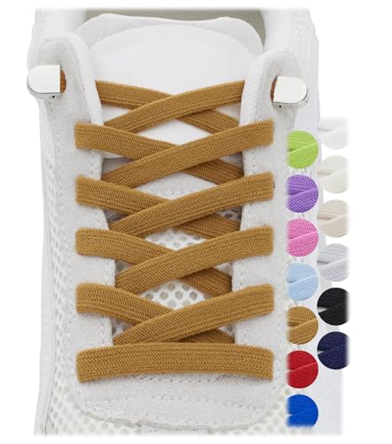 Stepace 3 Pairs No Tie Shoe Laces 5/16" Wide Tieless Flat No Tie Elastic Shoelaces for Kids and Adults Sneakers Brown 120 cm (47")