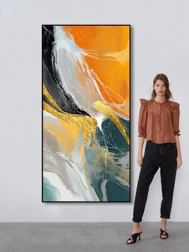 Peinture à l'huile abstraite peinte à la main WunM Studio CE toile orange