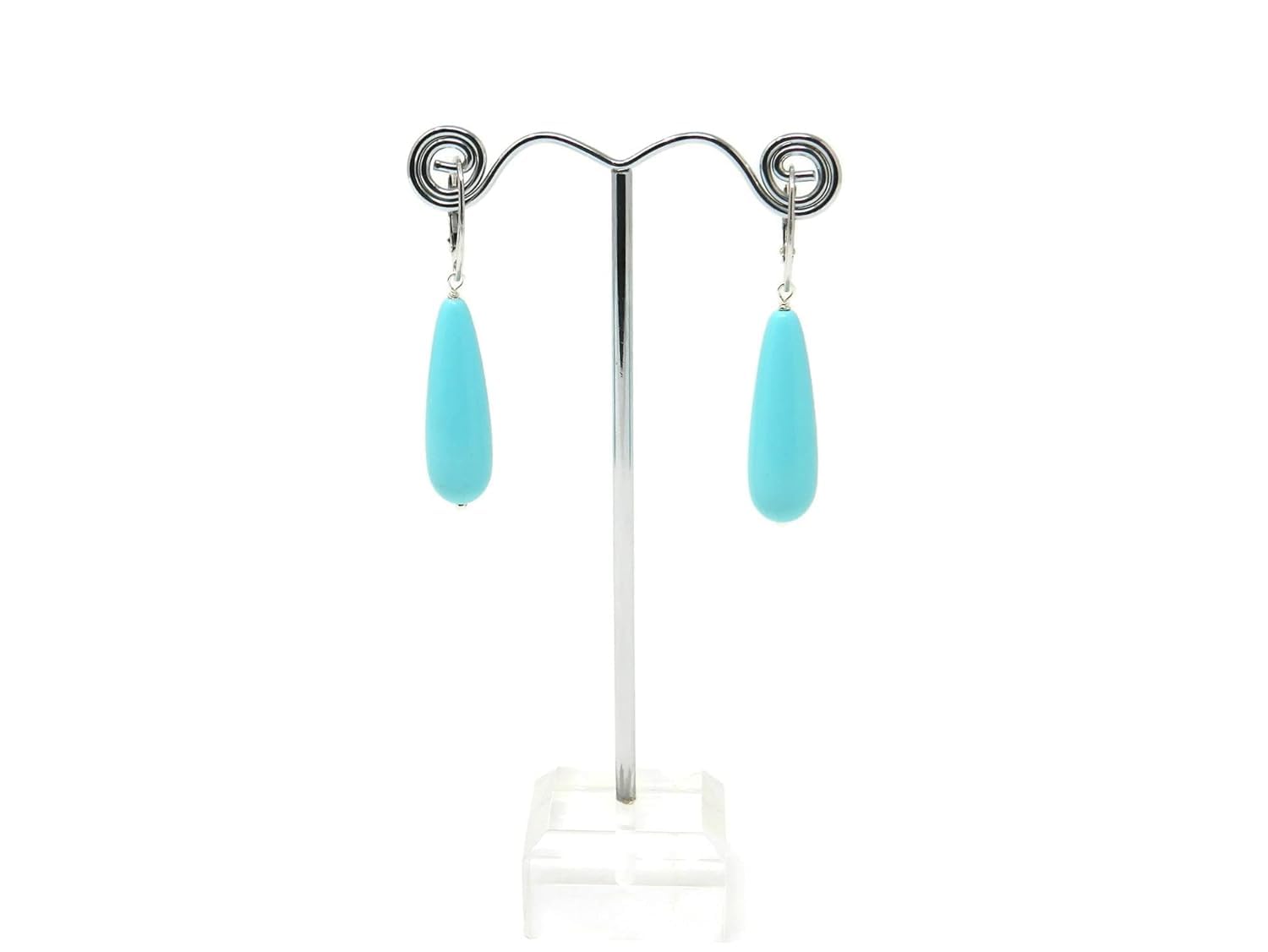 Orecchini Pendenti Donna in Pasta di Turchese - Goccia 10x30 mm – Chisura a monachella - Argento 925 – Gioielli Artigianali Made in Italy – Nickel Free - DodiGioielli