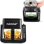 NutriChef Friteuse à air et grill de 4 QT | 7 modes de cuisson prédéfinis | Bol à frire transparent pour de meilleurs résultats de cuisson | Cuisinez des crevettes, steaks, frites, ailes et plus | Friteuse à air en verre de 4 QT et grill de 1,2 QT | Noir