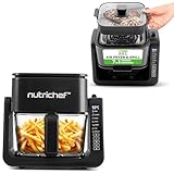 NutriChef Air Fryer and Grill, 4 Litre Airfryer, 7 in 1, Preset Cook Modes, Transparent Fry Bowl, Cook Shrimp, Steak, Fries, 4L Glass Air Fryer and 1.2L Grill, Black