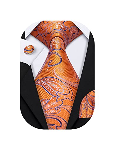 Image of Barry.Wang Men Ties Paisley Woven Silk Necktie Set with Pocket Suqare Cufflinks Formal