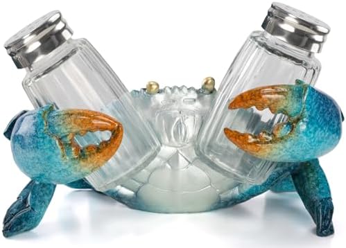 VVGIFTS Blue Crab Salt and Pepper Shaker Holder Beach Coastal Kit...