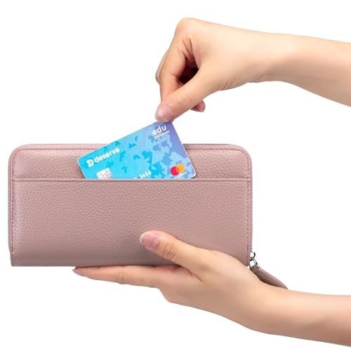 Image of RFID Blocking Womens Zipper Wallet Leather Large Capacity Billfold Clutch Zip Around Wallets for Women