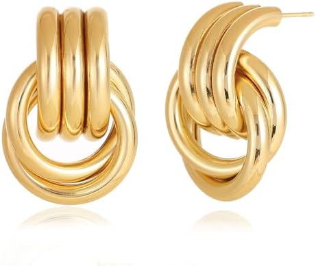 14K Gold Knot Earrings for Women Gold Silver Earrings Heart Link Drop Dangle Earring Chunky Gold Knotted Statement Jewelry