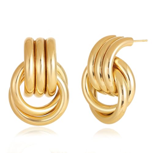 14K Gold Silver Knot Earrings for Women Heart Link Drop Dangle Earring Chunky Statement Jewelry