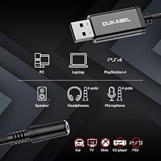 DUKABEL USB Headphone Adapter, External Sound Card with TRRS 4 Pole Jack, Mic-Supported USB to 3.5mm Audio Apdater for PC PS4 PS5 and More [9.8 inch]
