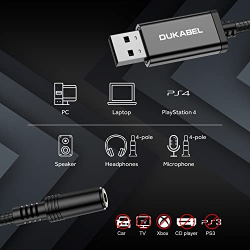 Dukabel Usb To 3.5Mm Jack Audio Adapter, Usb To Aux Cable With Trrs 4-Pole Mic-Supported Usb To Headphone Aux Adapter Built-In Chip External Sound Card For Pc Ps4 Ps5 And More [9.8 Inch] #TOP1