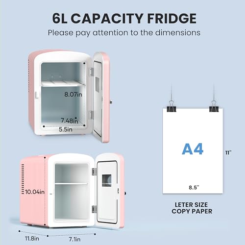 Image of Simple Deluxe Mini Fridge 6L 9 Can with Window, Portable Small Refrigerator for Skincare, Drinks, Food, Freon-Free Cooler & Warmer Compact Refrigerators for Office, Bedroom, Car, Dorm, Pink